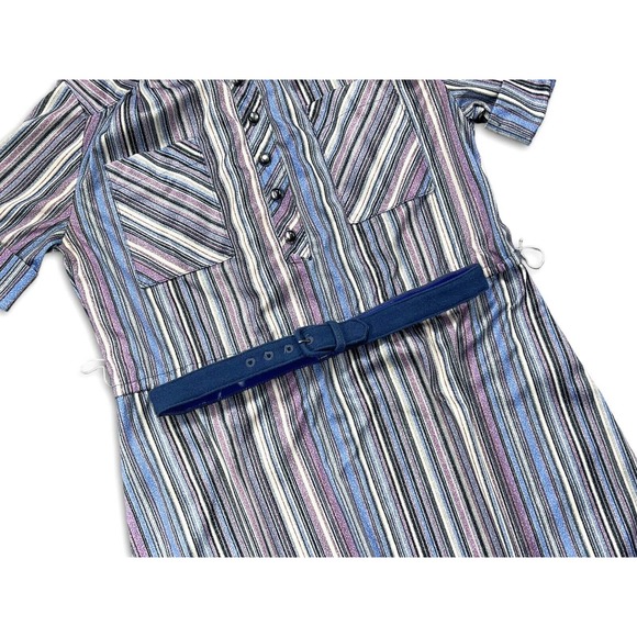 Mod Vintage 60s Twiggy Space Age Fit & Flare Twirl Mini Dress Striped Womens M - Picture 5 of 9